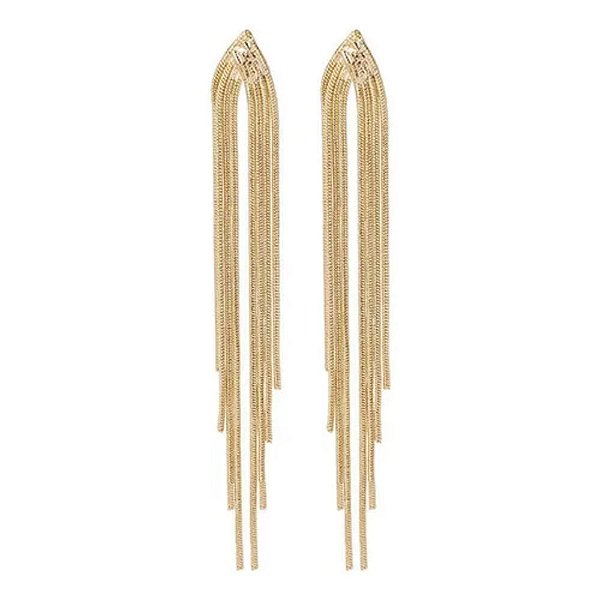 Brinco Franja Degradê Fios Rabo De Rato Folheado a Ouro 18K