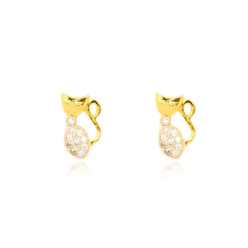 Brinco Gatinha Cravejado Folheado a Ouro 18K