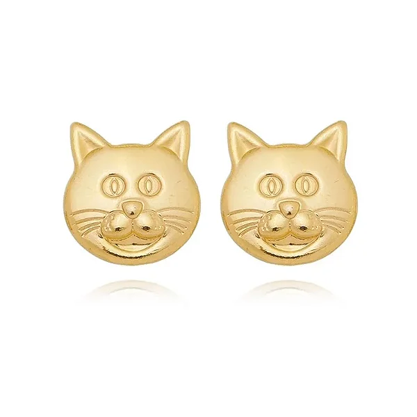 Brinco Gatinho Redondo Folheado a Ouro 18K