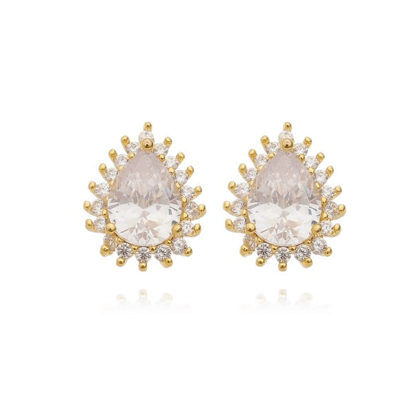 Brinco Gota Cravejado Folheado a Ouro 18K