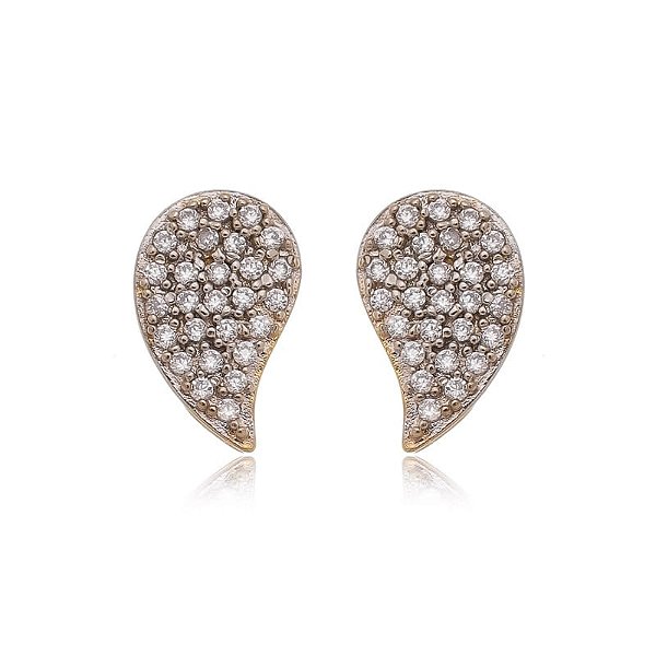 Brinco Gota Cravejado Folheado a Ouro 18K