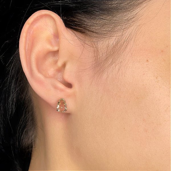 Brinco Gota Pequenouena Rosa Folheado a Ouro 18K