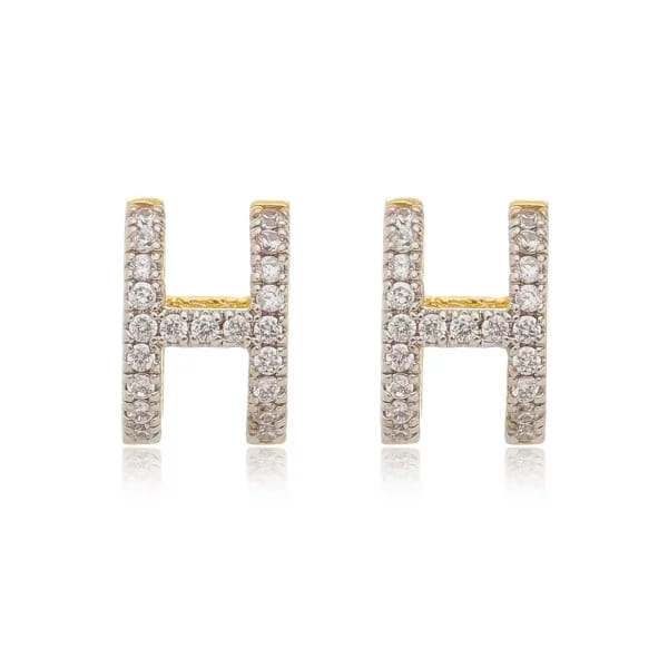 Brinco H Cravejado Zirconias Folheado a Ouro 18K