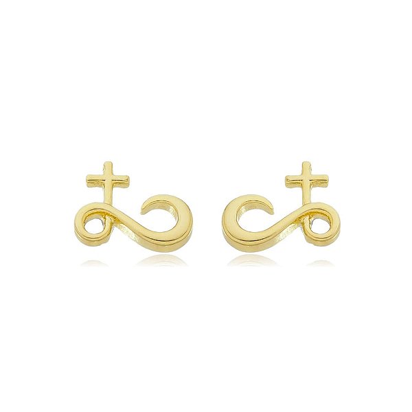 Brinco Infinito Cruz Folheado a Ouro 18K