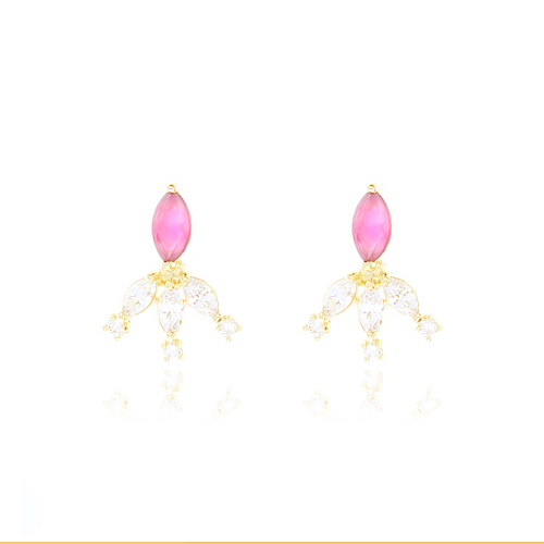 Brinco Jarra De Flor Cores Folheado a Ouro 18K