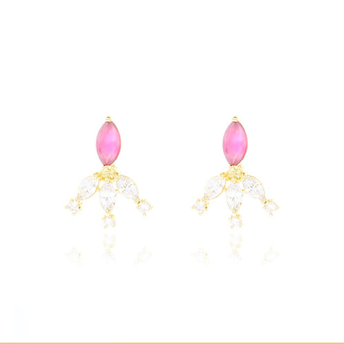 Brinco Jarra De Flor Cores Folheado a Ouro 18K