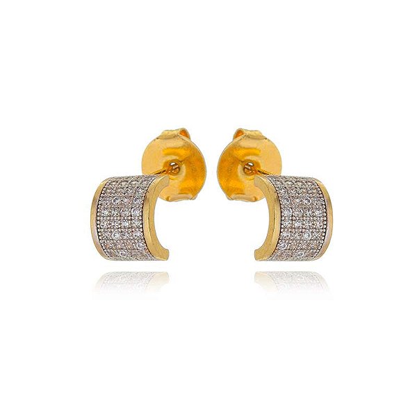 Brinco Meia Argola 4 Fios Cravejados Folheado a Ouro 18K