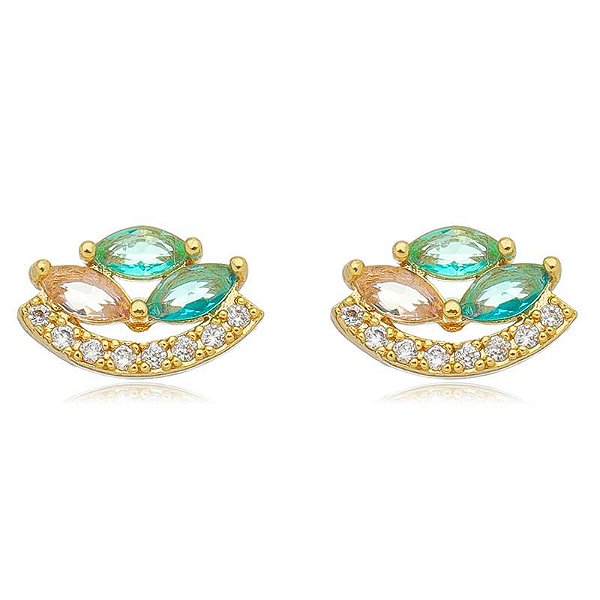 Brinco Navetes Candy Arco Cravejado Folheado a Ouro 18K