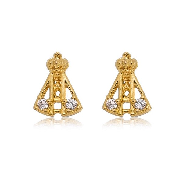 Brinco Nossa Senhora Zircônia Pequeno Folheado a Ouro 18K