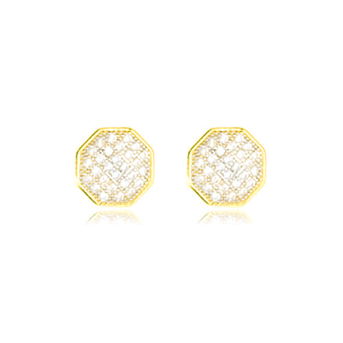 Brinco Octagono Cravejado Folheado a Ouro 18K