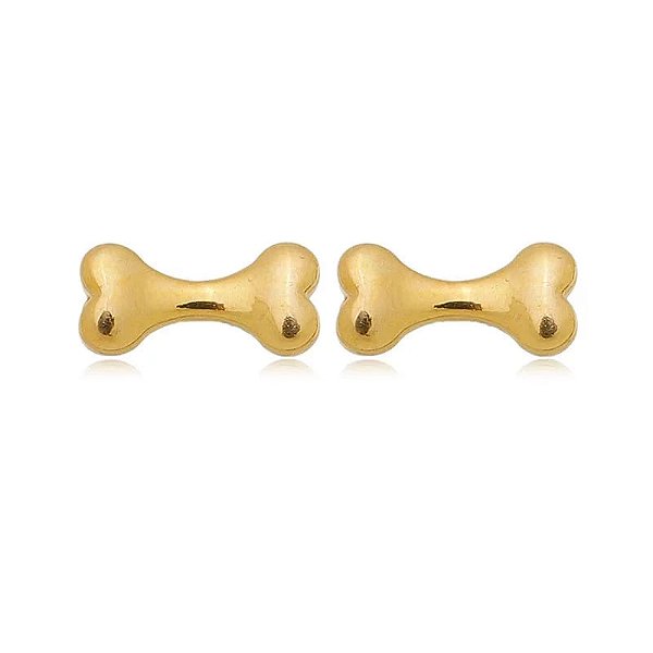 Brinco Ossinho Liso Detalhado Folheado a Ouro 18K