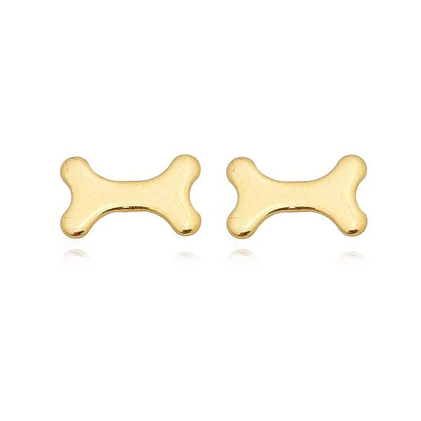 Brinco Ossinho Liso Reto Folheado a Ouro 18K