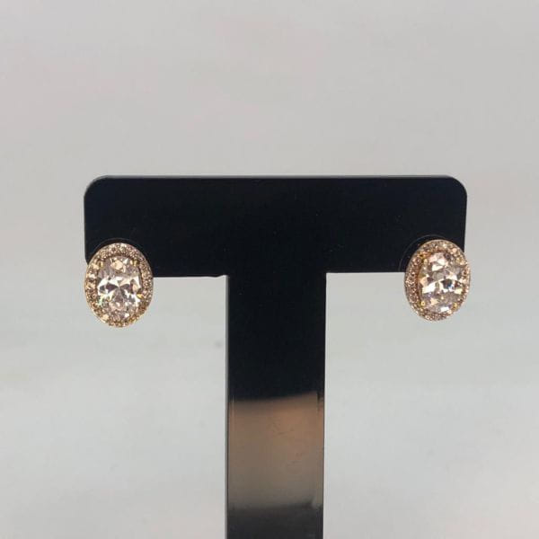 Brinco Oval Borda Cravejado Folheado a Ouro 18K