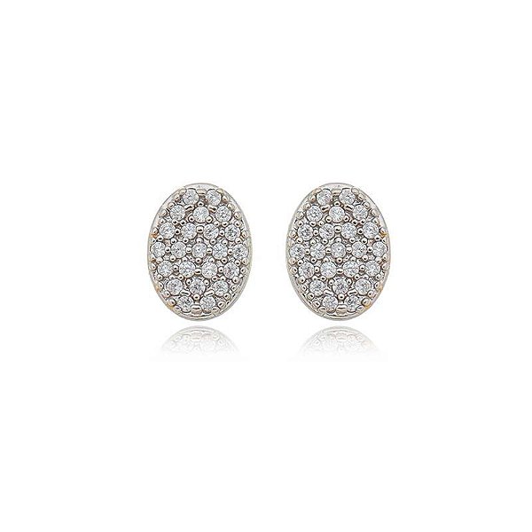 Brinco Oval Cravejado Folheado a Ouro 18K