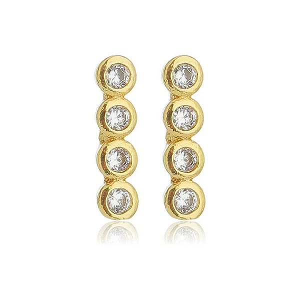 Brinco Palito Zircônias Redondas Folheado a Ouro 18K