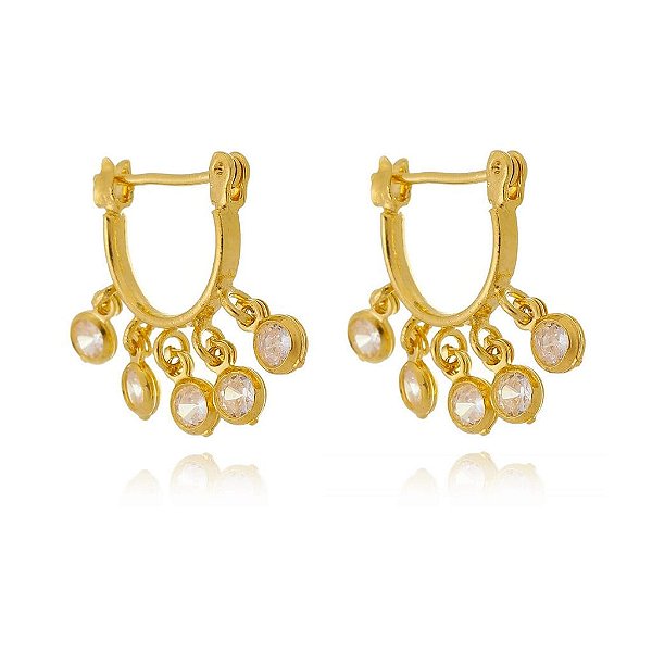 Brinco Pandeiro Argola Zircônias Folheado a Ouro 18K
