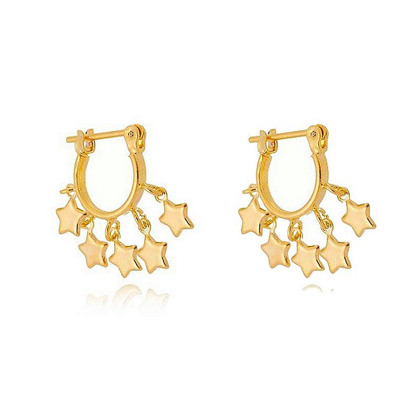 Brinco Pandeiro Estrela Lisa Folheado a Ouro 18K