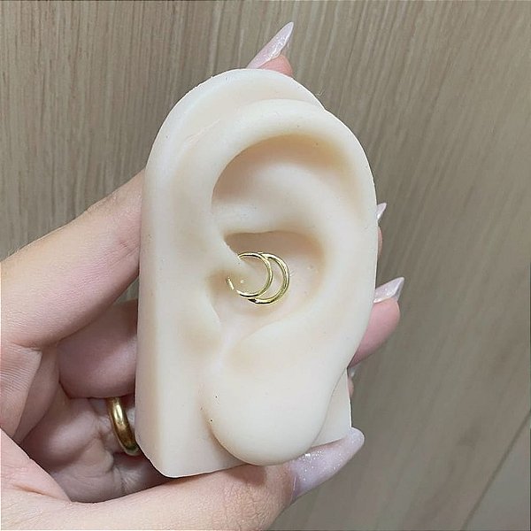 Brinco Piercing Argola Dupla Lisa Folheado a Ouro 18K