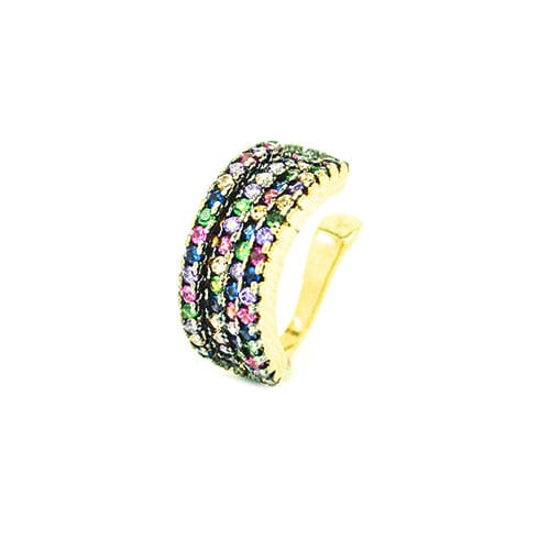 Brinco Piercing Pressao Zircônias Cores Folheado a Ouro 18K