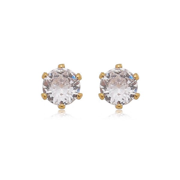 Brinco Ponto De Luz Cristal Grande Folheado a Ouro 18K