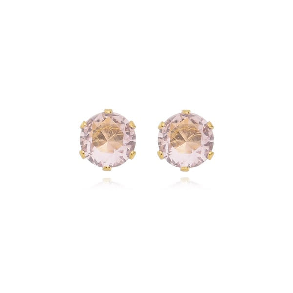 Brinco Ponto De Luz Médio Rosa Claro Folheado a Ouro 18K