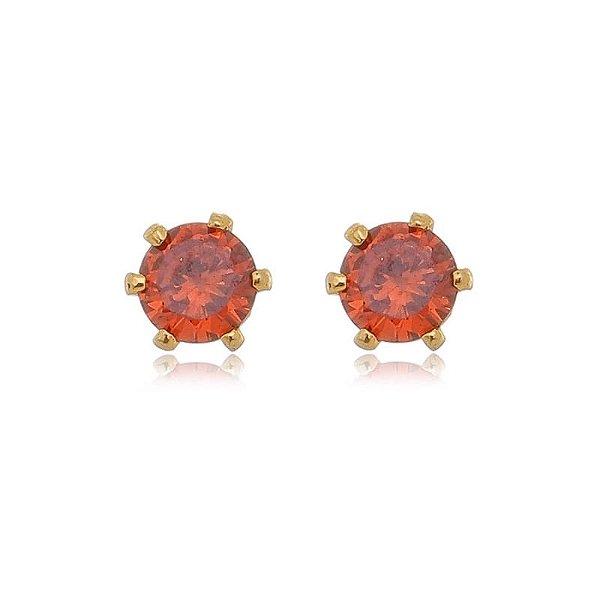 Brinco Ponto De Luz Pequeno Vermelho Folheado a Ouro 18K