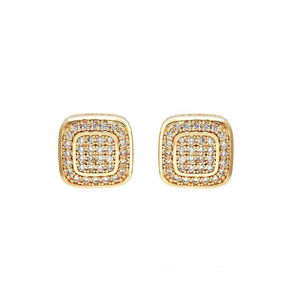 Brinco Quadrado Cravejado Duplo Folheado a Ouro 18K