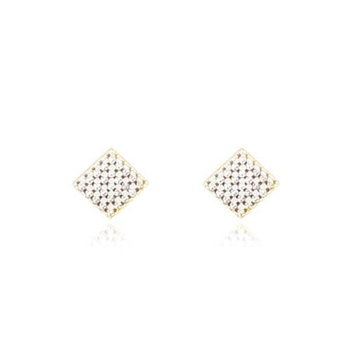Brinco Quadrado Pavê Folheado a Ouro 18K