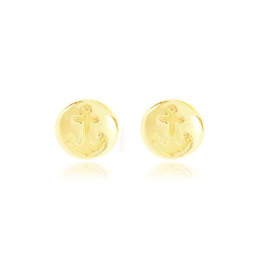 Brinco Redondo Âncora Folheado a Ouro 18K
