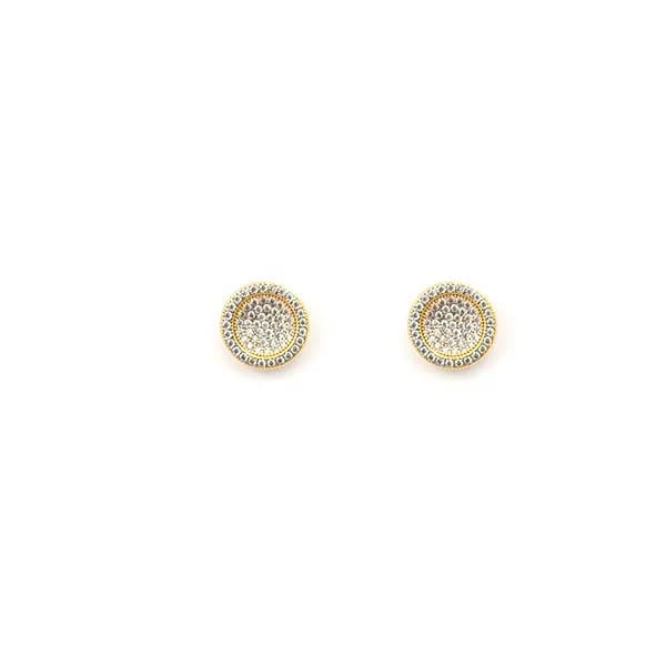 Brinco Redondo Fundo Cravejado Branco Folheado a Ouro 18K