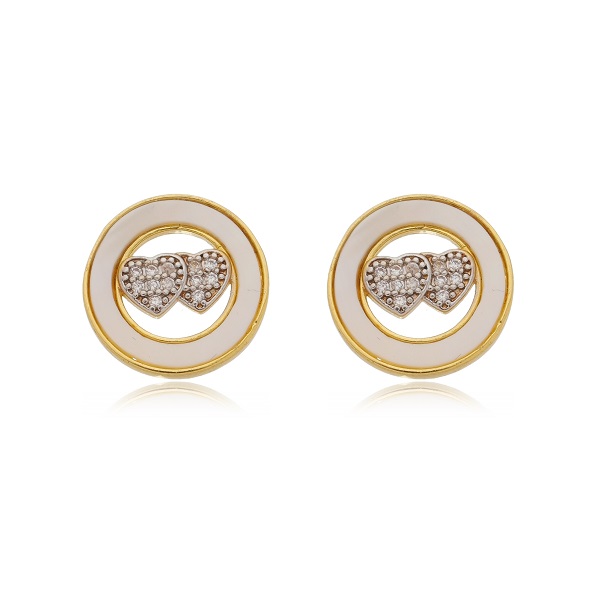 Brinco Redondo Resina Dois Corações Folheado a Ouro 18K