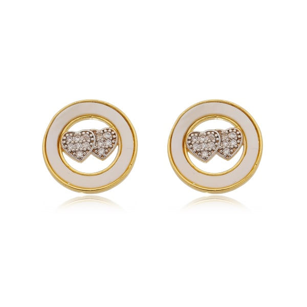 Brinco Redondo Resina Dois Corações Folheado a Ouro 18K