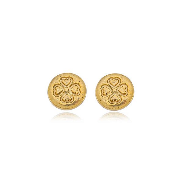 Brinco Redondo Trevo 4 Folhas Folheado a Ouro 18K