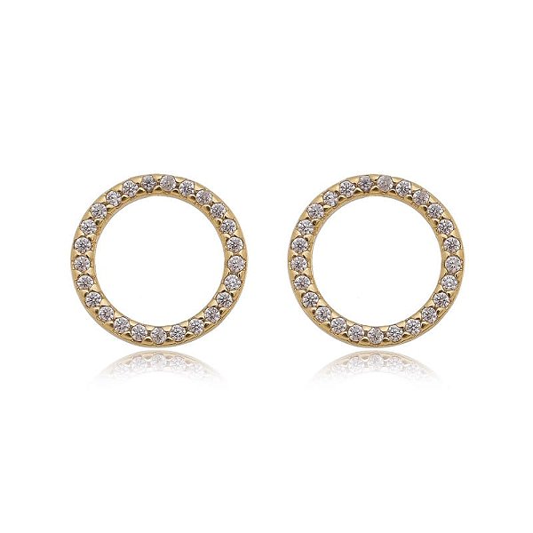 Brinco Redondo Vazado Cravejado Folheado a Ouro 18K