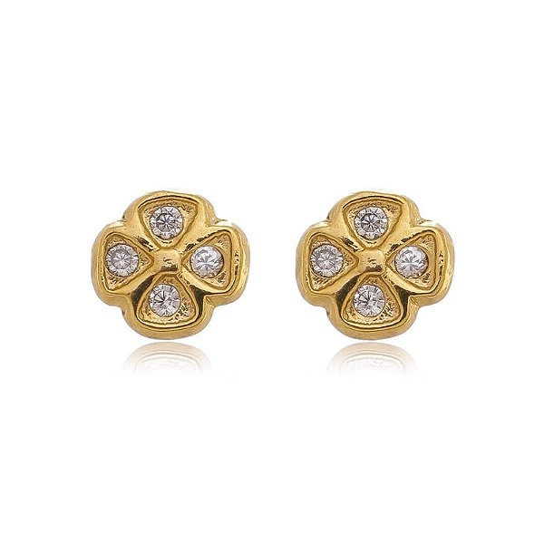 Brinco Trevo 4 Folhas Folheado a Ouro 18K