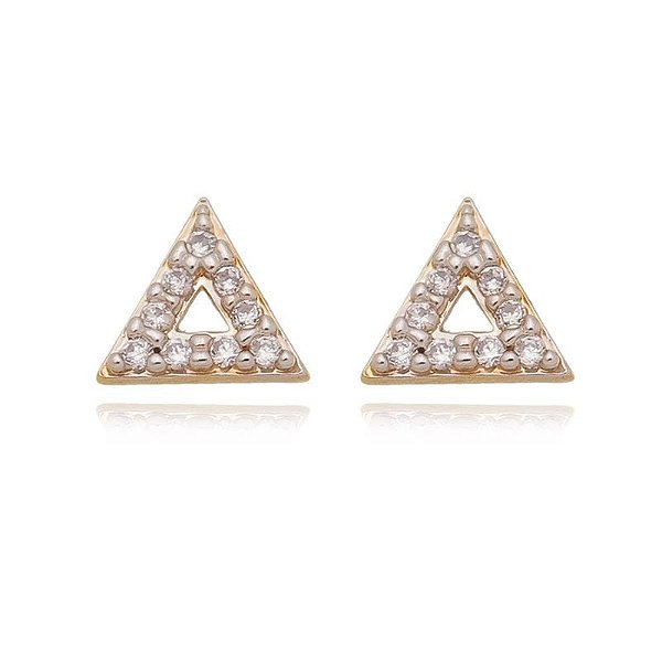 Brinco Triangulo Cravejado Vazado Folheado a Ouro 18K