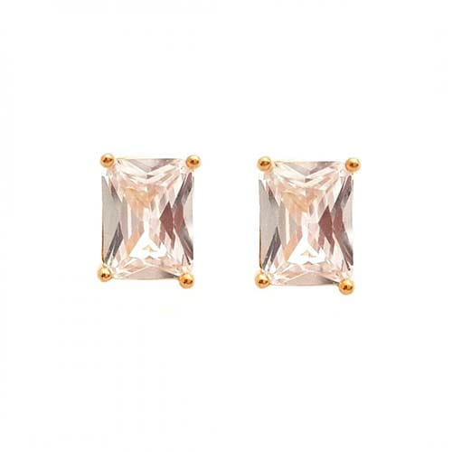 Brinco Zircônia Cristal Retangular Folheado a Ouro 18K