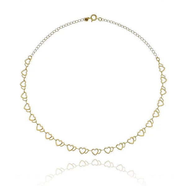 Choker Coração Duplo Vazado Folheado a Ouro 18K