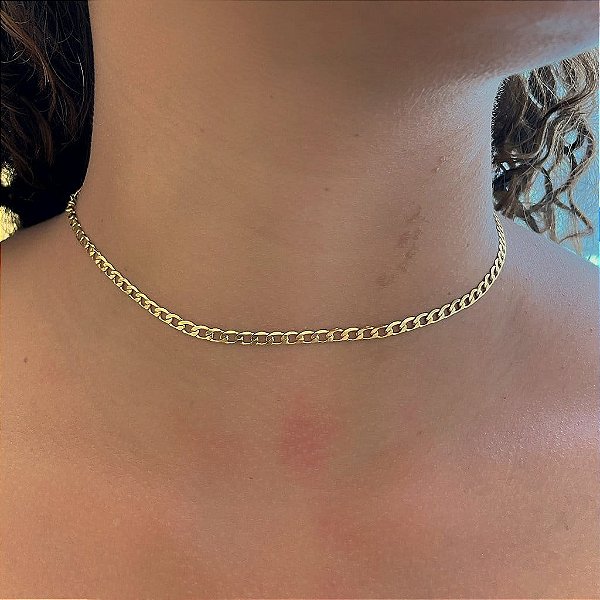Choker Grumet Laminada Folheado a Ouro 18K