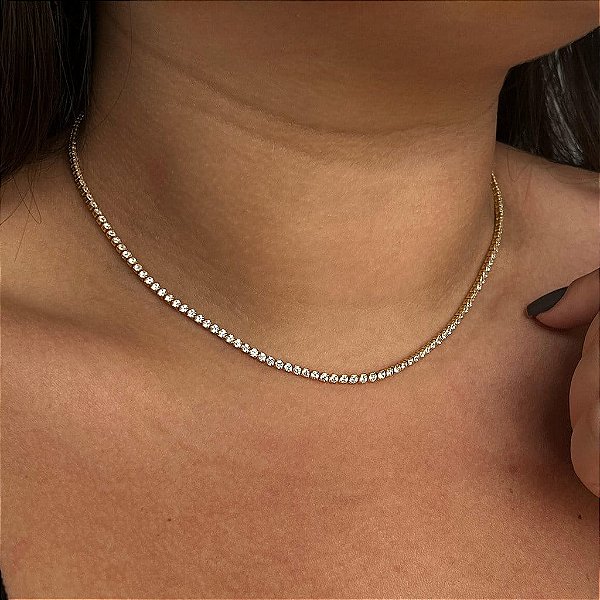 Colar 40Cm Riviera Redonda 2Mm Folheado a Ouro 18K