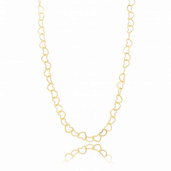 Colar 60Cm Coração Vazado 0,8Mm Folheado a Ouro 18K