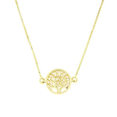 Colar Árvore Da Vida Zircônias Pequeno Folheado a Ouro 18K