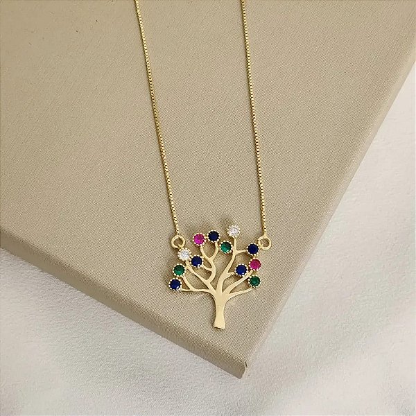 Colar Árvore Rainbow Folheado a Ouro 18K