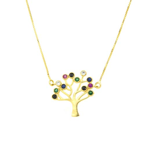 Colar Árvore Rainbow Folheado a Ouro 18K