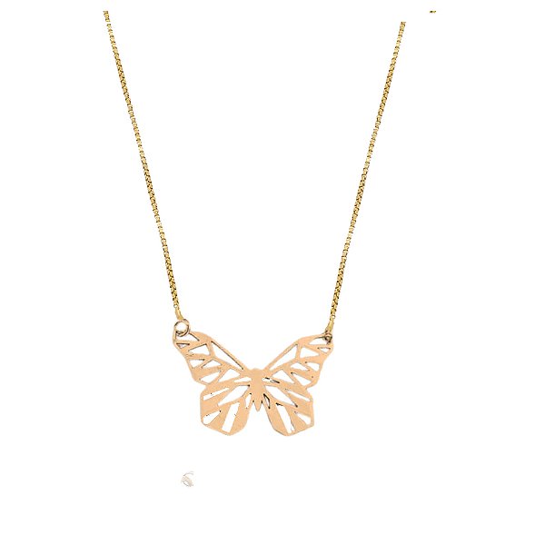 Colar Borboleta Geométrico Folheado a Ouro 18K
