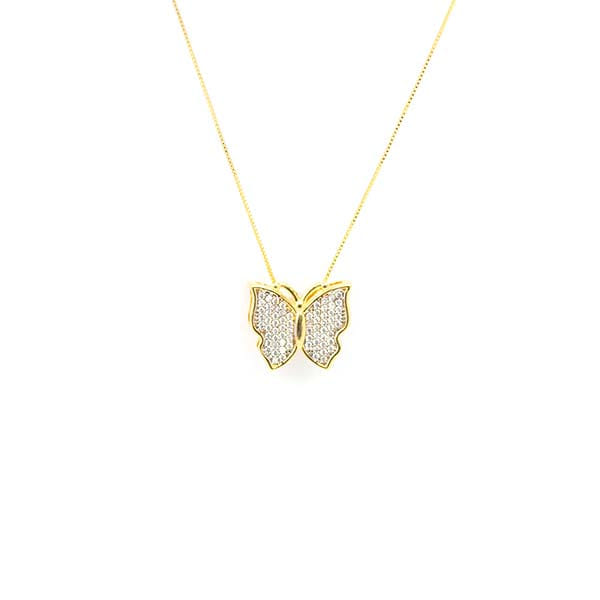 Colar Borboleta Pavê Cristal Folheado a Ouro 18K