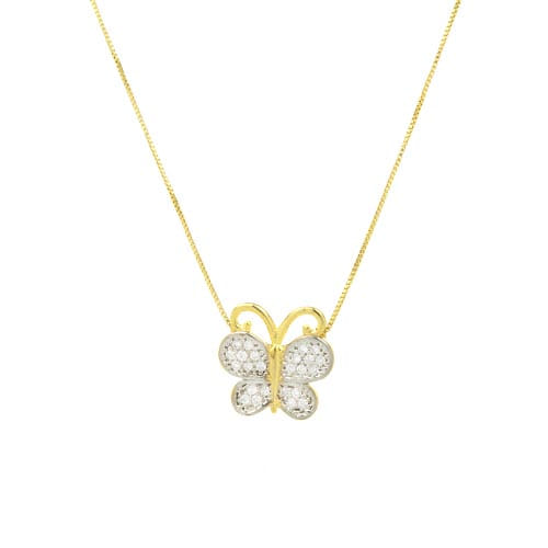 Colar Borboleta Redondo Cristal Folheado a Ouro 18K