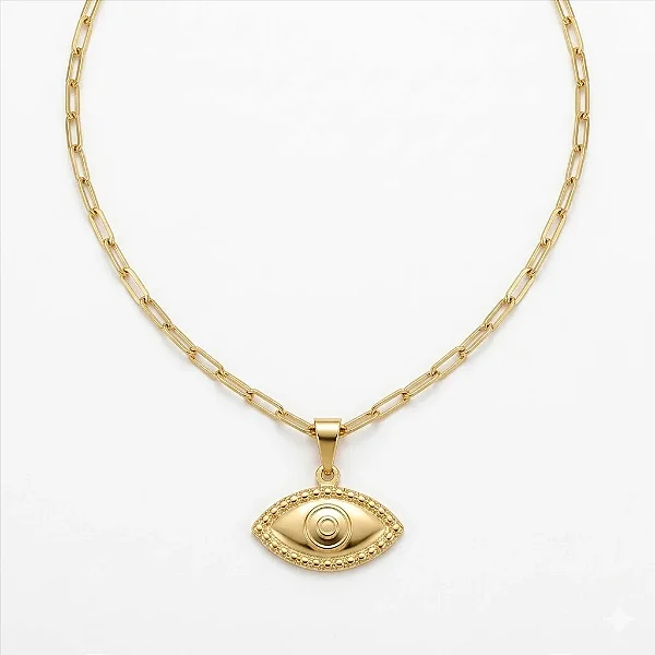 Colar Cartier Pingente Olho Grego Placa Folheado a Ouro 18K