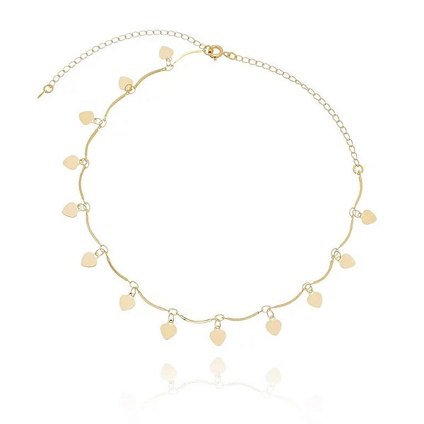 Colar Choker Coração Liso Palitinho Folheado a Ouro 18K