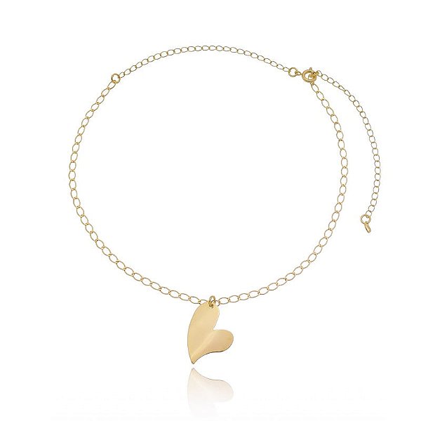 Colar Choker Correntinha Pingente Coração Desenhado Folheado a Ouro 18K
